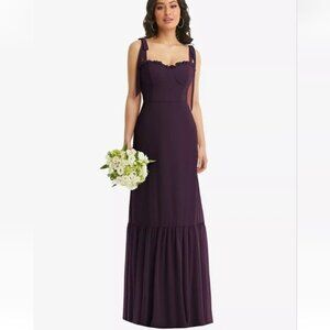 After Six Tie Shoulder Bustier Bodice Ruffle-Hem Maxi Dress Size 00 New Women's